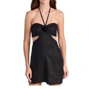 Reformation Mairwen Linen Dress Black Rosette Halter